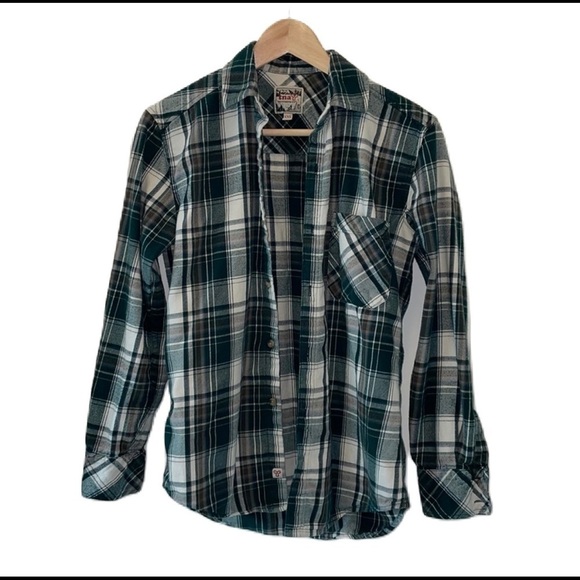 SzXXS Tna Boyfriend fit long sleeve flannel in green/white/ purple EUC - Picture 1 of 7